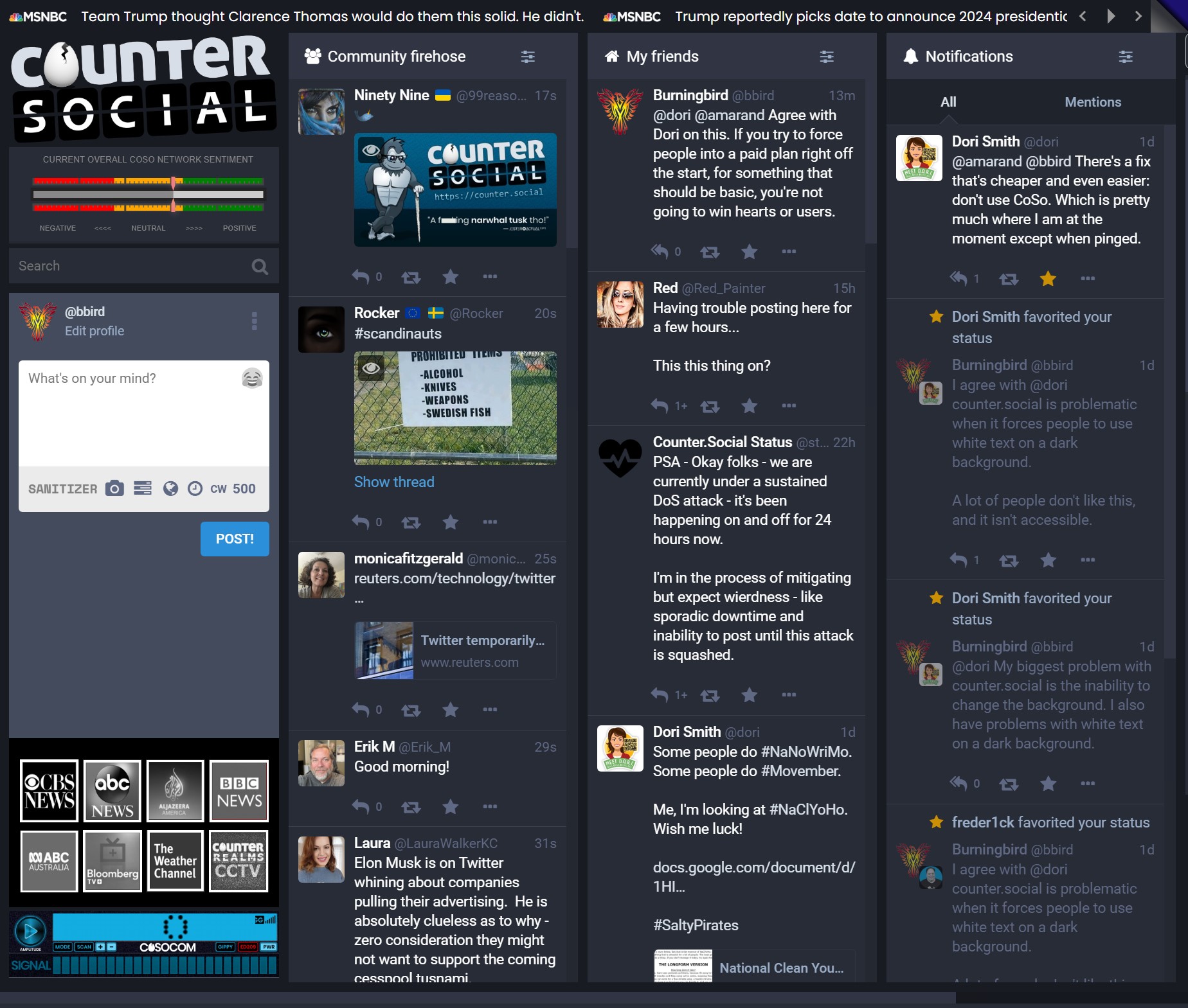 screenshot of counter.social featuring scrolling banner on bottom, left